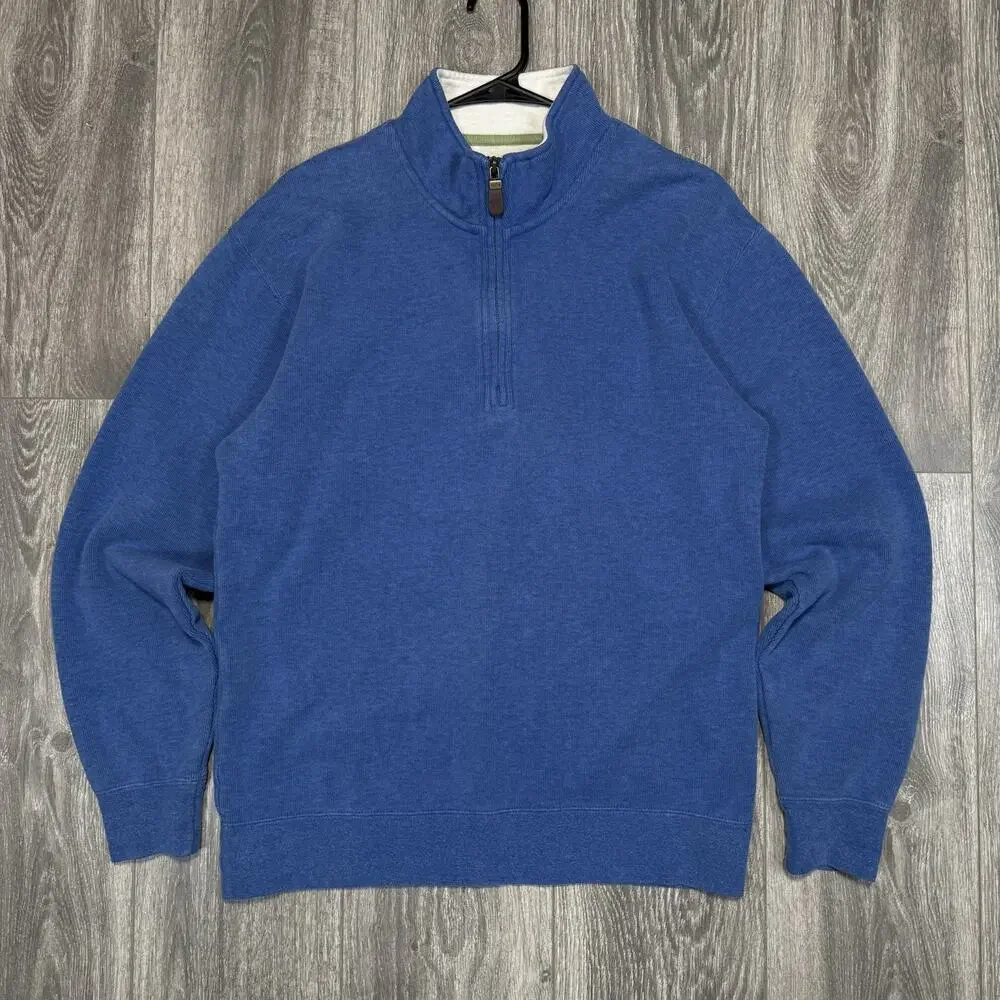 Orvis Pullover Mens Medium Blue Quarter Zip Lightweight Cotton Casual Preppy